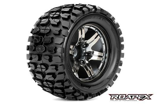 Roapex RXR3002-CB2 Tires - 1:10 Monster Truck - mounted - 1:2 offset - Chrome Black wheels - 12mm He