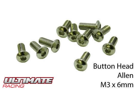 Ultimate Racing UR162306 Screws - Button Head - Hex (Allen) - M3 x 6mm (10 pcs)
