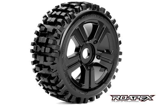 Roapex RXR5002-B Tires - 1:8 Buggy - mounted - Black wheels - 17mm Hex - Rhythm (2 pcs)