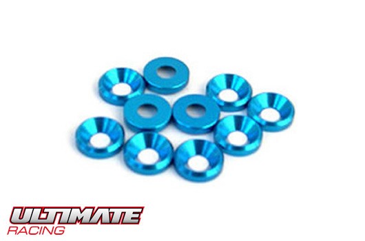 Ultimate Racing UR1511-A Washers - Conical - Aluminum - 4mm - Blue (10 pcs)