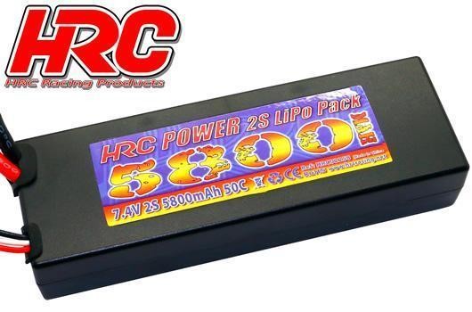 HRC Racing HRC02258E Battery - LiPo 2S - 7.4V 5800mAh 50C - Hard Case - EC5 Plug 46.5*25*138.5mm