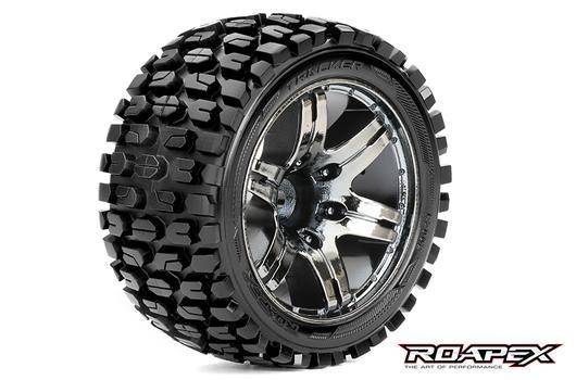 Roapex RXR2002-CB2 Tires - 1:10 Stadium Truck - mounted - 1:2 offset - Chrome Black wheels - 12mm He