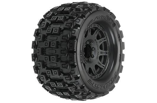 Pro-Line PRO1012710 Tires - Monster Truck - mounted - Raid Black wheels - 17mm 8x32 Removable Hex -