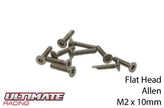 Ultimate Racing UR161210 Screws - Flat Head - Hex (Allen) - M2 x 10mm (10 pcs)