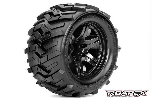 Roapex RXR3004-B2 Tires - 1:10 Monster Truck - mounted - 1:2 offset - Black wheels - 12mm Hex - Morp