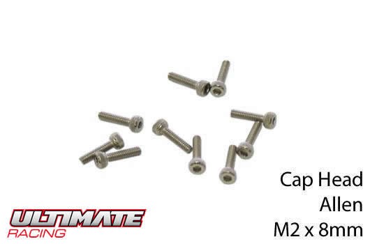 Ultimate Racing UR163208 Screws - Cap Head - Hex (Allen) - M2 x 8mm (10 pcs)