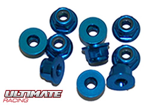 Ultimate Racing UR1503-A Nuts - M3 nyloc flanged - Aluminum - Blue (10 pcs)