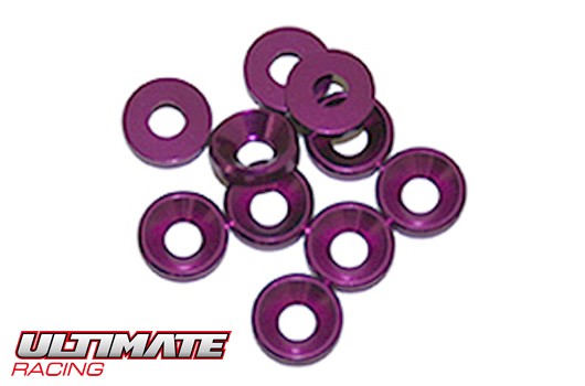 Ultimate Racing UR1501-P Washers - Conical - Aluminum - 3mm - Purple (10 pcs)