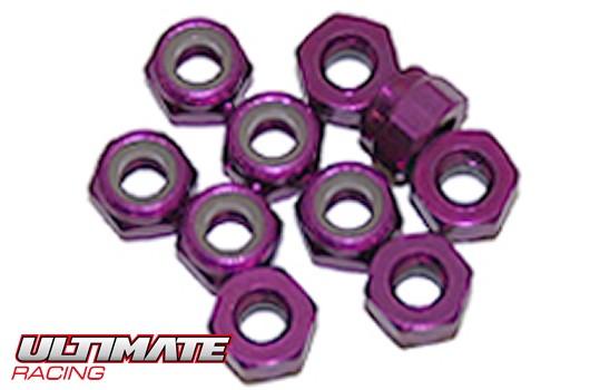 Ultimate Racing UR1512-P Nuts - M4 nyloc - Aluminum - Purple (10 pcs)