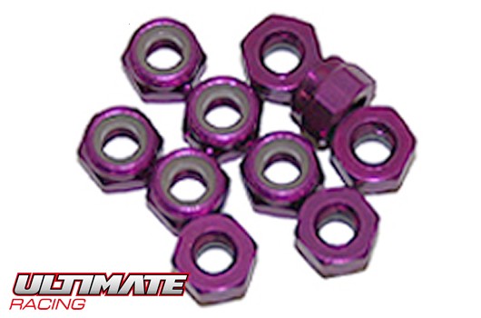 Ultimate Racing UR1502-P Nuts - M3 nyloc - Aluminum - Purple (10 pcs)