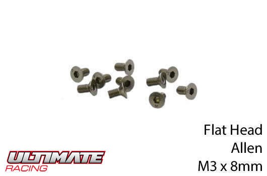 Ultimate Racing UR161308 Screws - Flat Head - Hex (Allen) - M3 x 8mm (10 pcs)