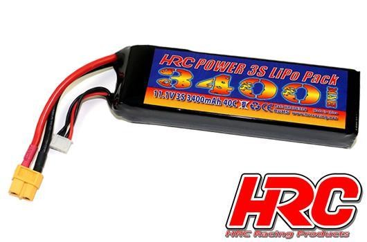 HRC Racing HRC06334X Battery - LiPo 3S - 11.1V 3400mAh 40C - No Case - XT60 Plug 42*21x137mm