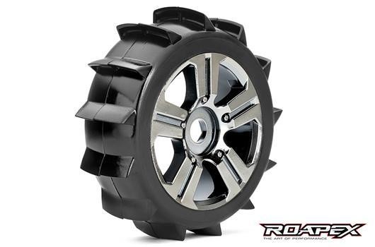 Roapex RXR5004-CB Tires - 1:8 Buggy - mounted - Chrome Black wheels - 17mm Hex - Paddle (2 pcs)