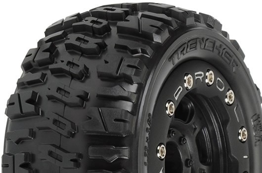 Pro-Line PRO119413 Tires - 1:16 - mounted - Black Titus Wheels - 12mm Hex - Trencher 2.2" M2 (2